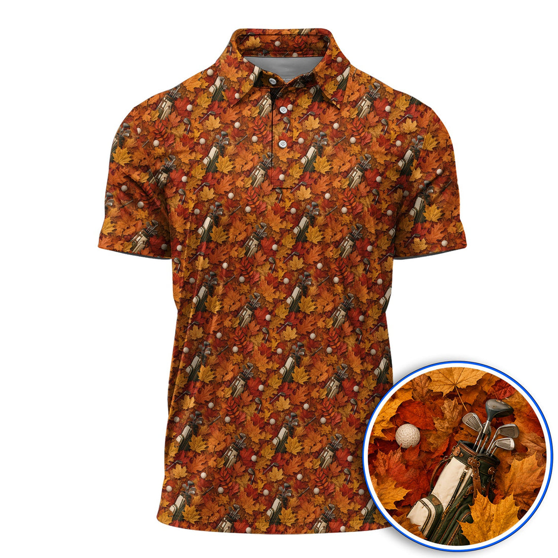 Autumn Golf Polos, Fall Leaves Pattern Golf Shirt, Maple Leaf Golf For Golfer