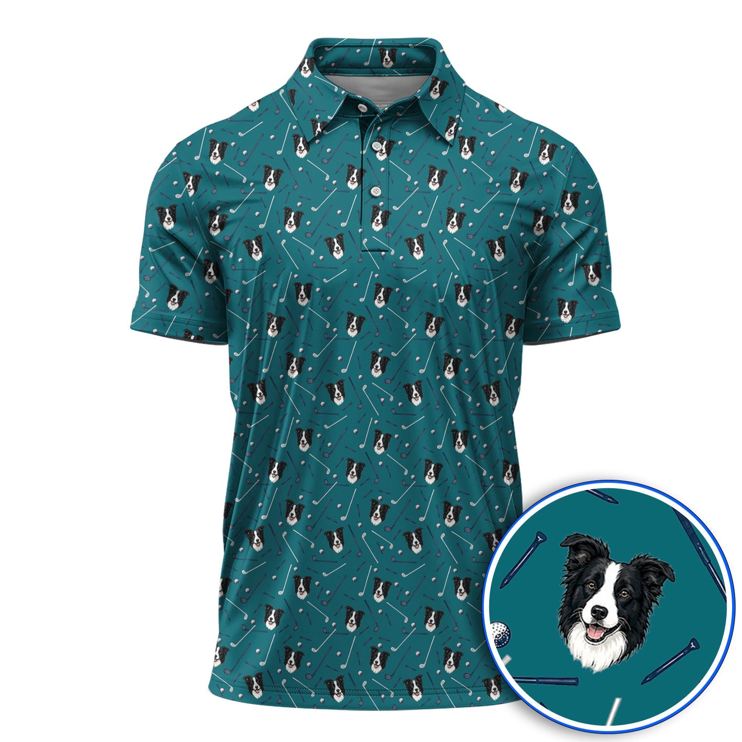 Funny Border Collie Golf Polos, Border Collie Pattern Golf Shirt for Dog Lovers, Golf Gift for Golfer