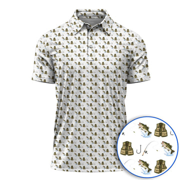 Bass Fishing Golf Polos, Largemouth Bass & Fishing Gear Pattern Golf Shirt , Crazy Golf Gift For Golfers