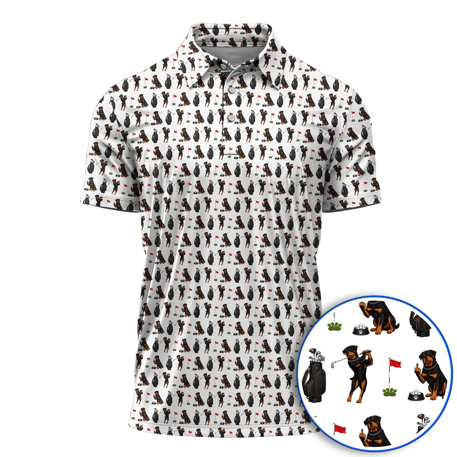 Funny Rottweiler Golf Polos, Rottweiler Pattern Golf Polos, Dog Dad Golf Shirt