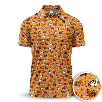 Halloween Dachshund Golf Polo Shirt for Men – Funny Spooky Wiener Dog Golfer Polo