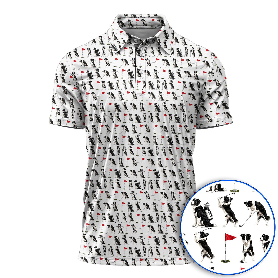 Border Collie Golf Polos, Border Collie Pattern Golf Shirt for Golfer, Funny Golf GIft For Golfer