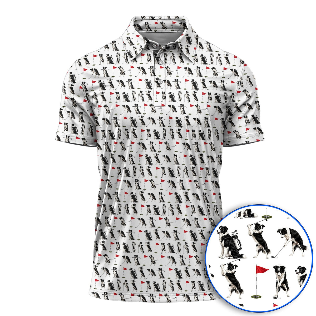 Border Collie Golf Polos, Border Collie Pattern Golf Shirt for Golfer, Funny Golf GIft For Golfer