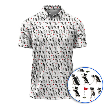 Border Collie Golf Polos, Border Collie Pattern Golf Shirt for Golfer, Funny Golf GIft For Golfer