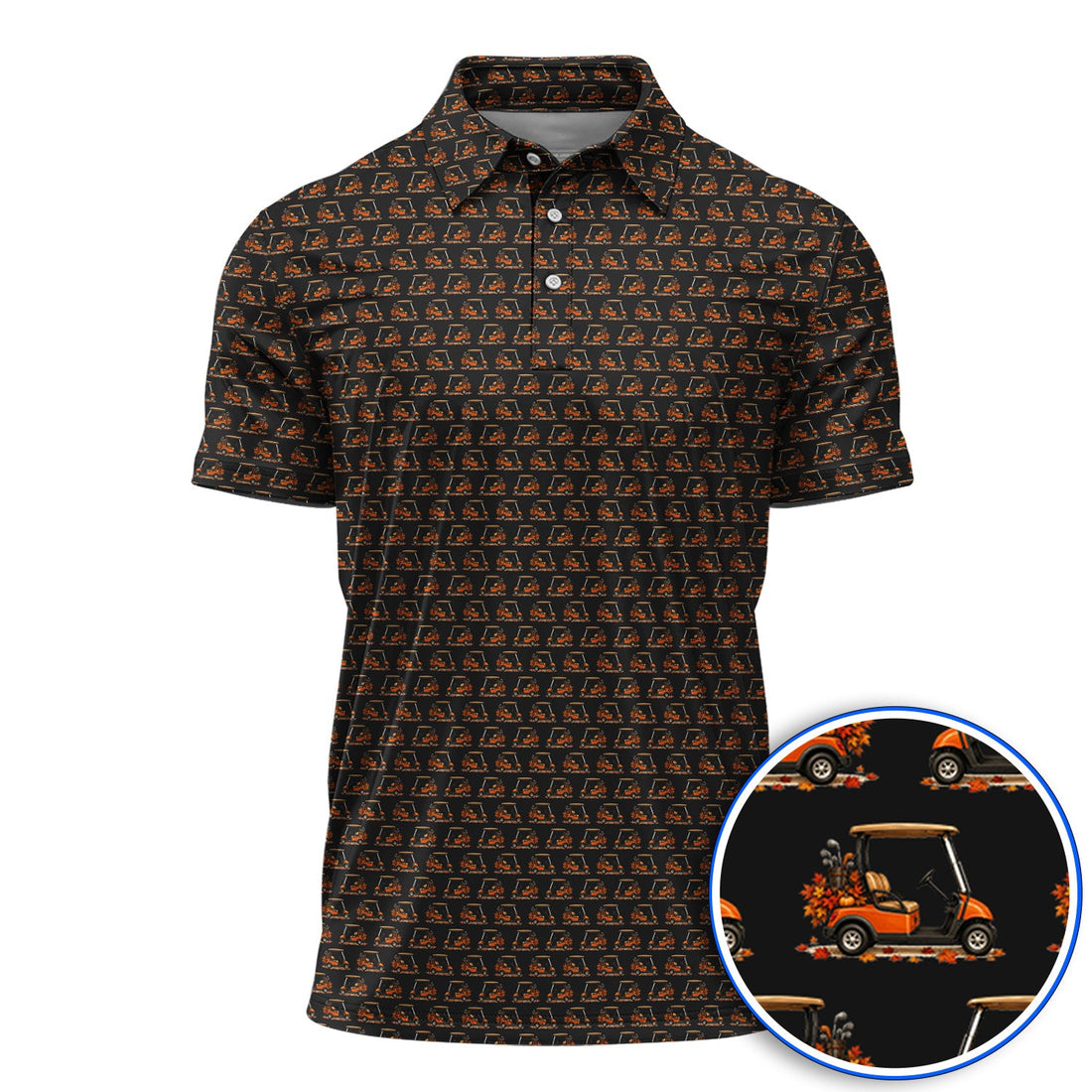Fall Pattern Golf Shirt, Autumn Golf Cart Polos, Funny Golf Gift For Golfer
