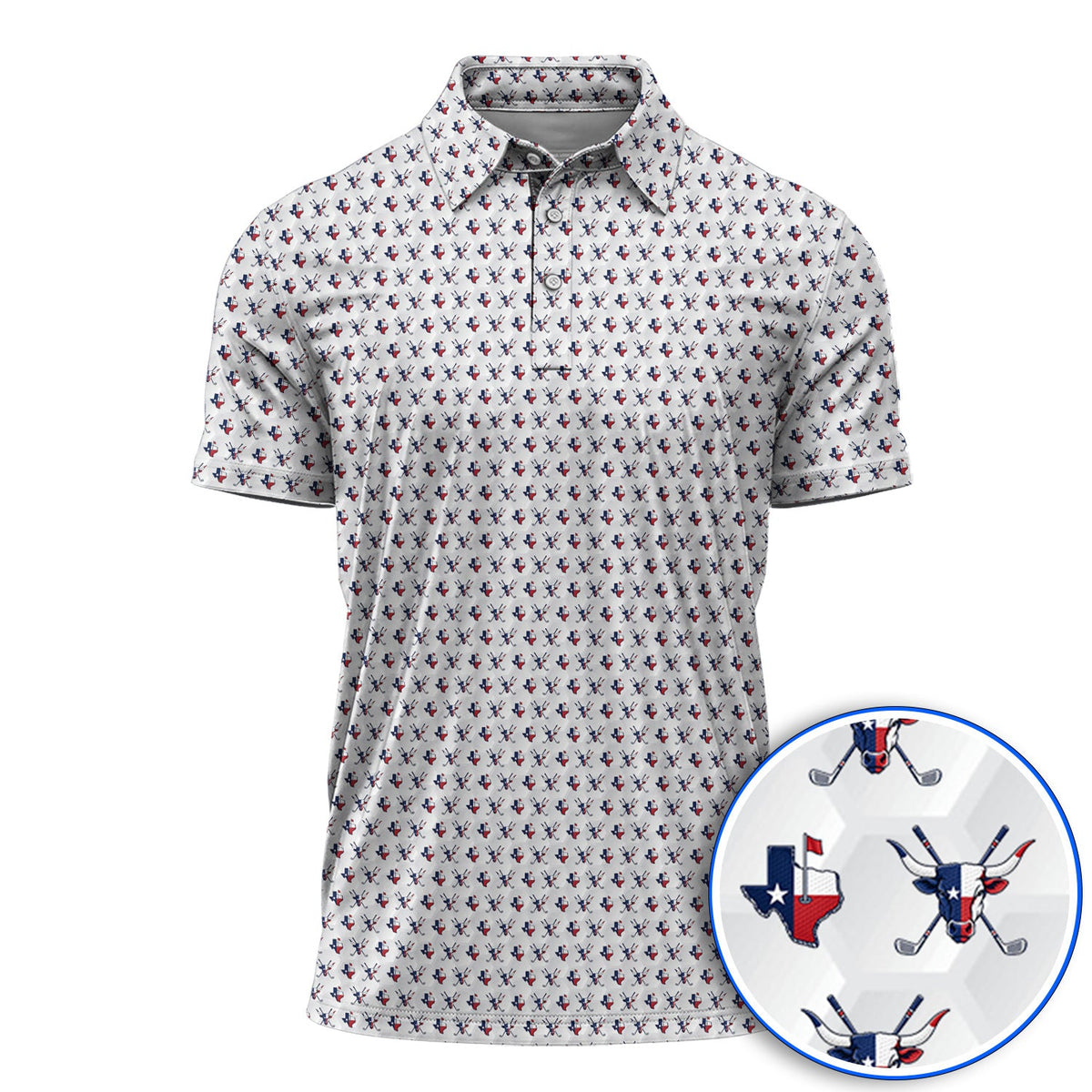 Texas Longhorn Golf Polos, Texas Flag Golf Pattern Shirt, Western Longhorn Golf Gift For Golfer