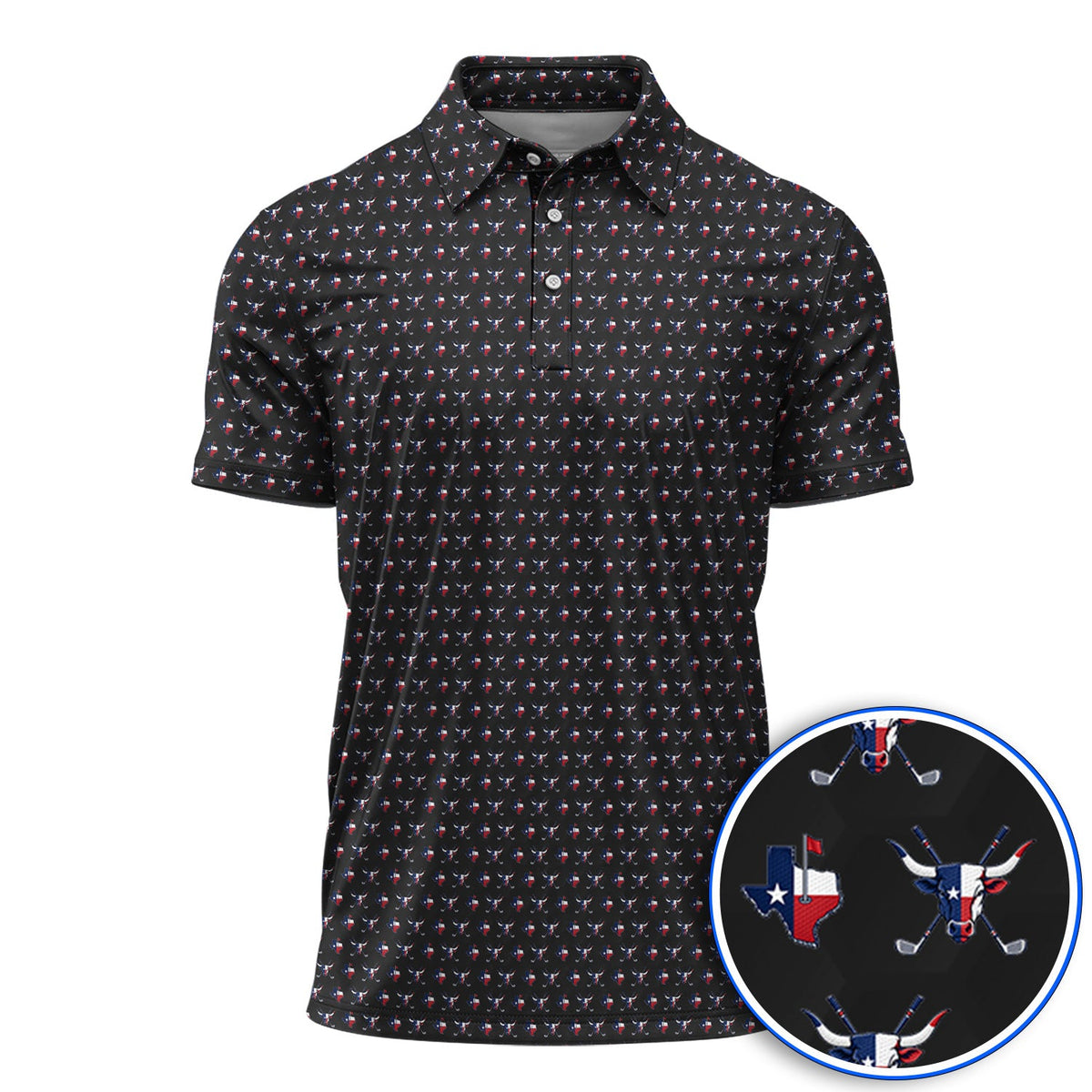Texas Longhorn Golf Polos, Texas Flag Golf Pattern Shirt, Western Longhorn Golf Gift For Golfer