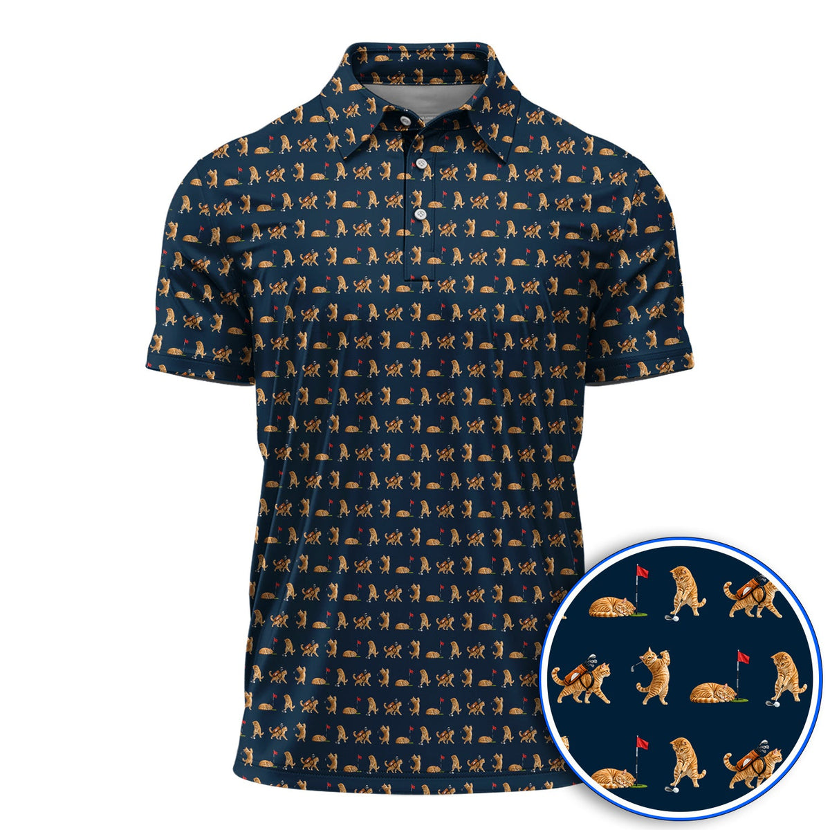 Orange Tabby Cat Golf Shirt, Funny Ginger Cat Golf Pattern Polos, Unique Golf Gift For Cat Lovers