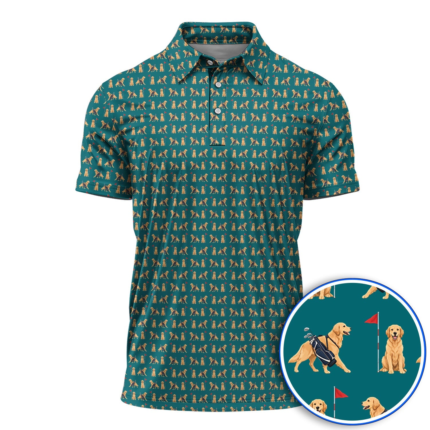 Funny Golden Retriever Golf Shirt, Golden Retriever Pattern Golf Polos, Dog Lover Golf Shirt