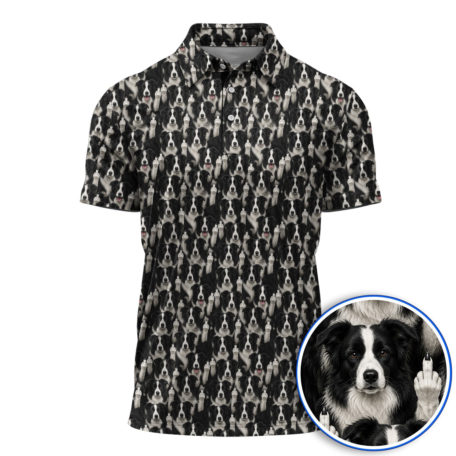 Crayzy Border Collie Golf Shirt, Border Collie Pattern Golf Polos for Golfer, Dog Lovers Golf Gift