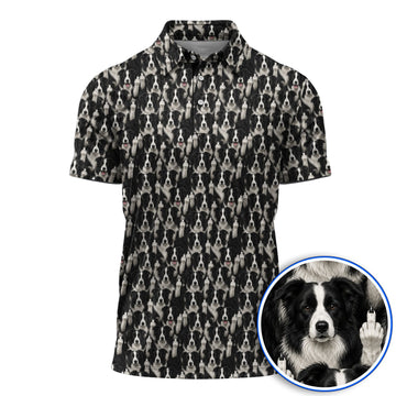 Crayzy Border Collie Golf Shirt, Border Collie Pattern Golf Polos for Golfer, Dog Lovers Golf Gift
