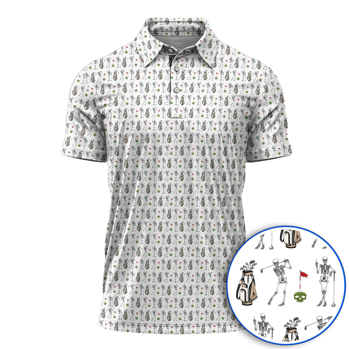 Skeleton Pattern Golf Polos, Funny Skeleton Golf Shirt, Golf Gift For Golfer