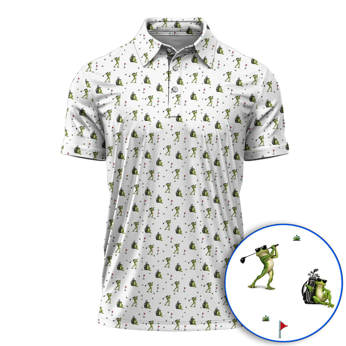 Cool Frog Golf Polos, Frog Golf Pattern Shirt, Funny Golf Gift For Golfer