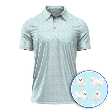 White Pomeranian Pattern Golf Polos, Cute Pomeranian Dog Golf Shirt, Crazy Golf Gift For Golfer