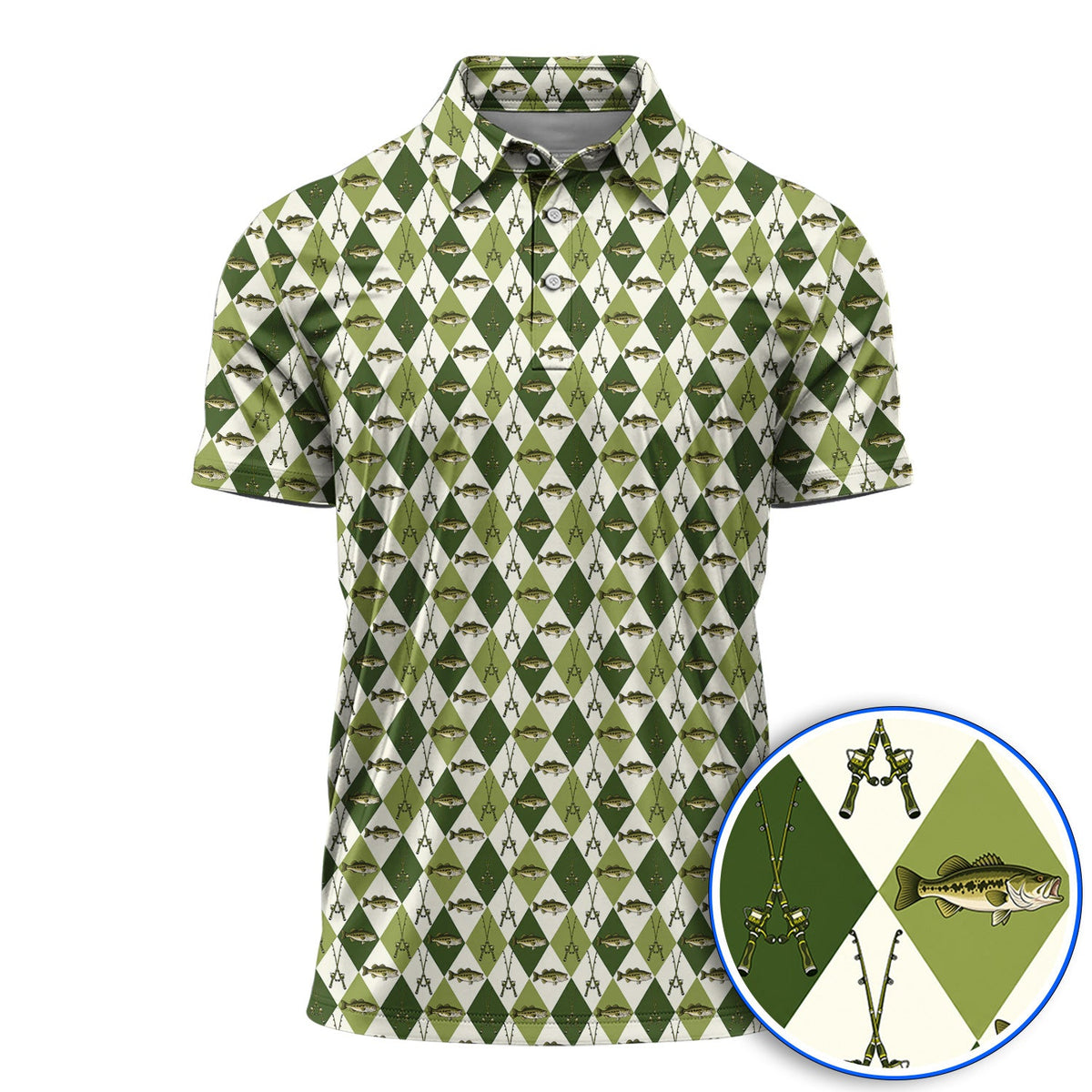 Bass Fishing Golf Polos, Fishing Bass & Rod Pattern Golf Shirt, Crazy Golf Gift For Golfers