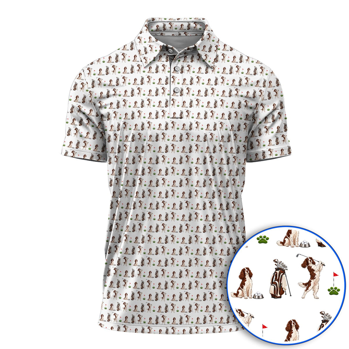 English Springer Spaniel Golf Polos, Funny Pattern Golf Shirt For Dog Lovers, Golf Gift For Golfer