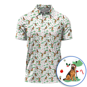 Funny German Shepherd Christmas Golf Shirt, German Shepherd Pattern Golf Polos, Xmas Golf Gift for Golfers