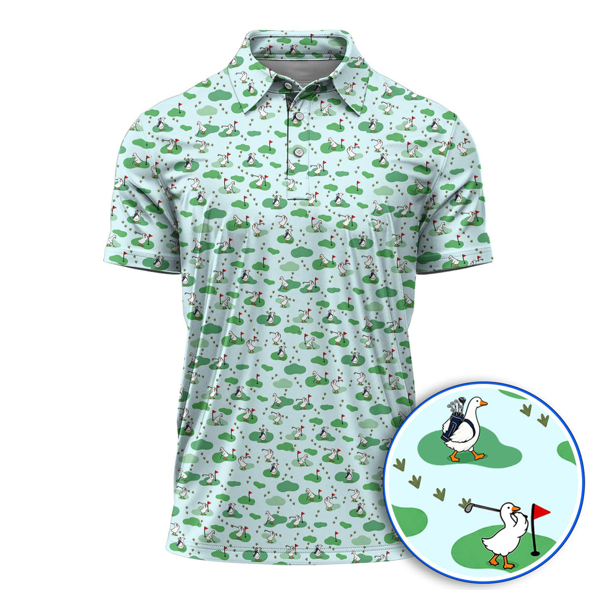 Funny Goose Golf Polos, Playful Golfing Goose Pattern Golf Shirt, Golf Gift For Golfers
