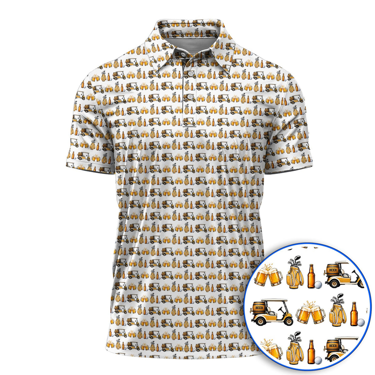 Golf & Beer Shirt, Funny Beer Golf Cart Pattern Golf Polos, Beer Golf Gift For Golfers