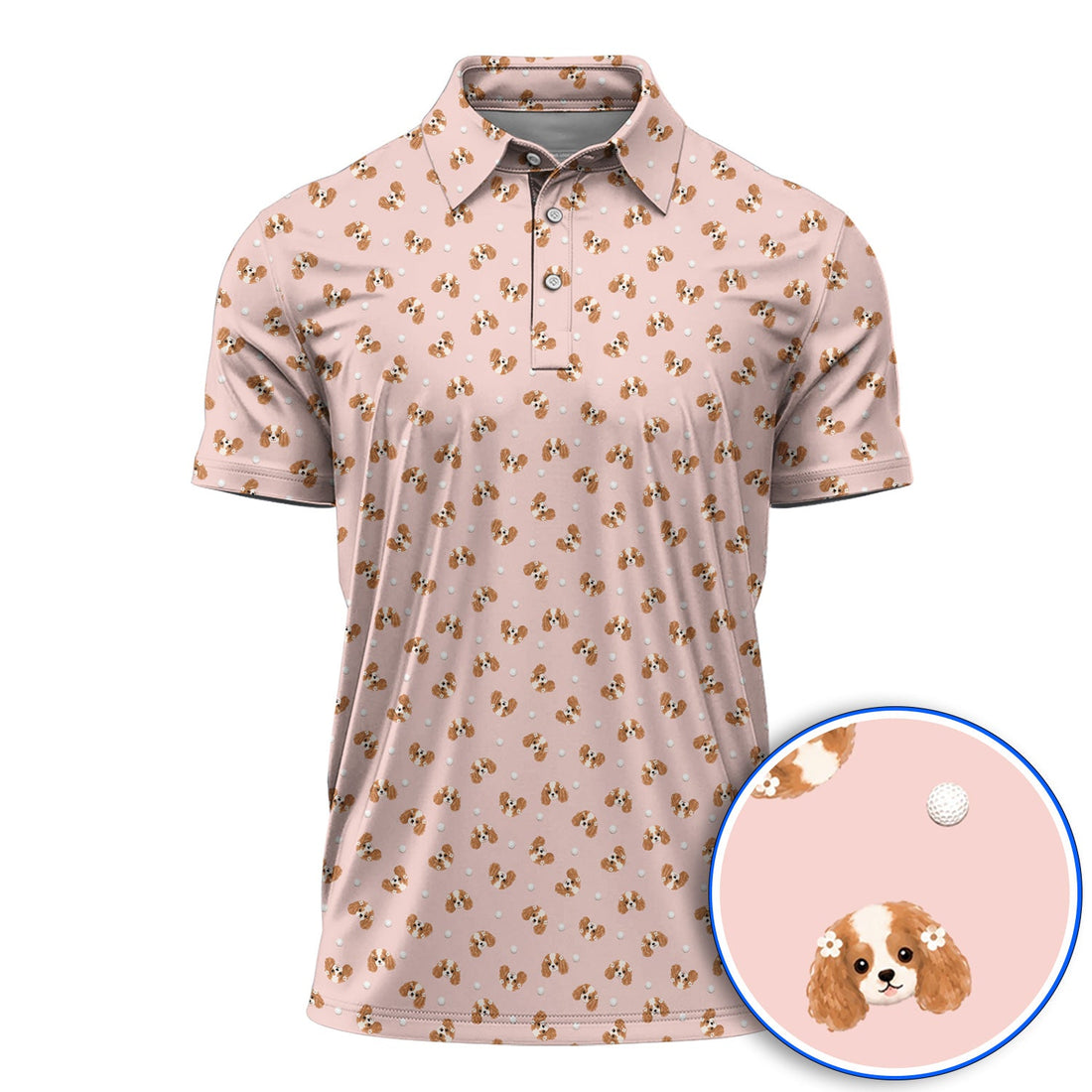 Cavalier King Charles Spaniel Golf Shirt, Funny Cute Cavalier Pattern Golf Polos, Golf Gift For Golfer