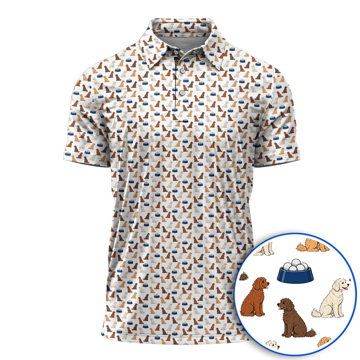 Funny Goldendoodle Pattern Golf Polos, Doodle Dog & Golf Ball Shirt, Golf Gift for Golfers