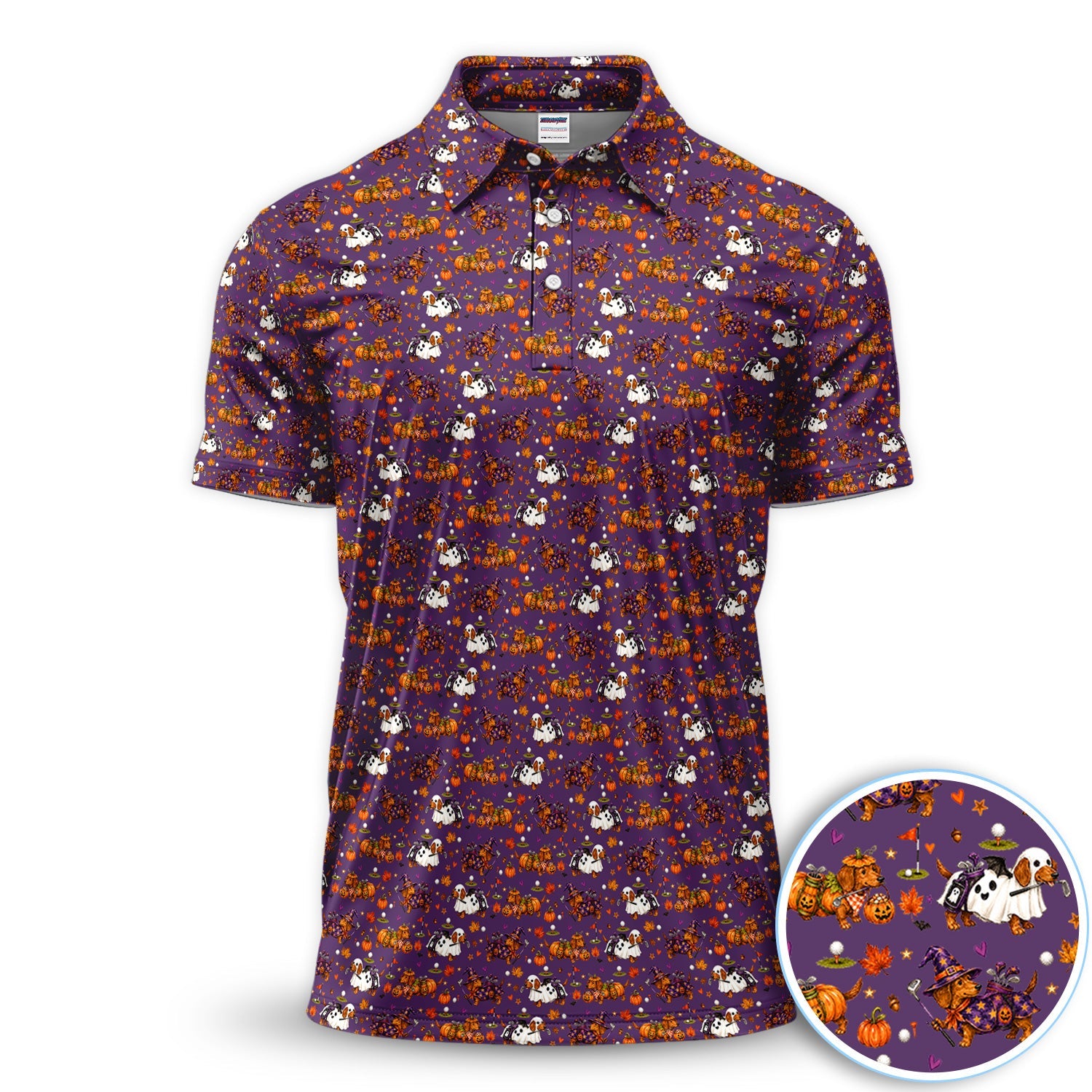 Halloween Dachshund Golf Polo Shirt for Men – Funny Spooky Wiener Dog Golfer Polo