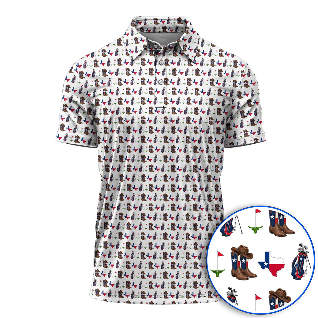 Texas Cowboy Golf Shirt, Western Texas Golf Pattern Polos, Crazy Golf Gift For Golfer