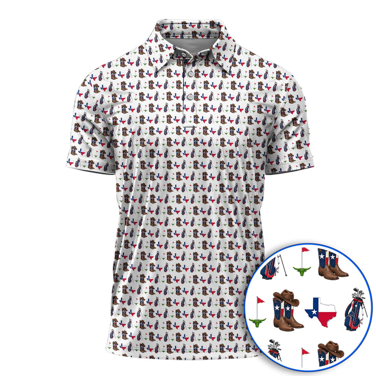Texas Cowboy Golf Shirt, Western Texas Golf Pattern Polos, Crazy Golf Gift For Golfer