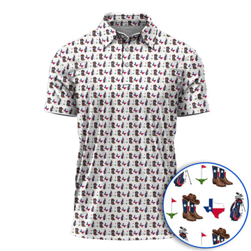 Texas Cowboy Golf Shirt, Western Texas Golf Pattern Polos, Crazy Golf Gift For Golfer