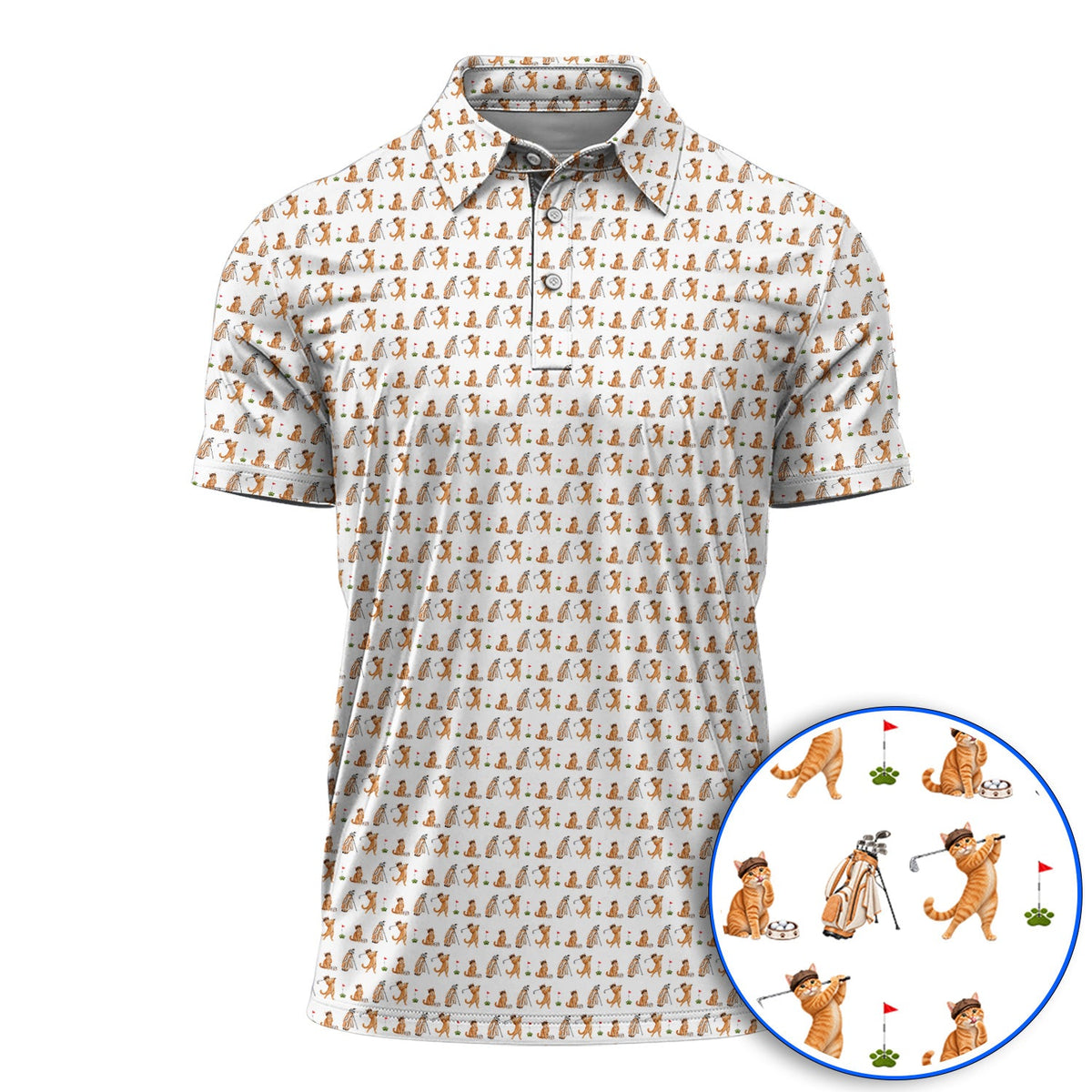 Crazy Orange Cat Golf Shirt, Ginger Cat Playing Golf Pattern Golf Polos, Unique Golf Gift for Cat Lovers