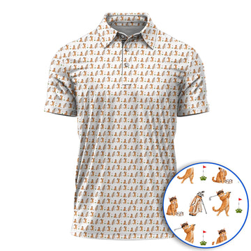 Crazy Orange Cat Golf Shirt, Ginger Cat Playing Golf Pattern Golf Polos, Unique Golf Gift for Cat Lovers
