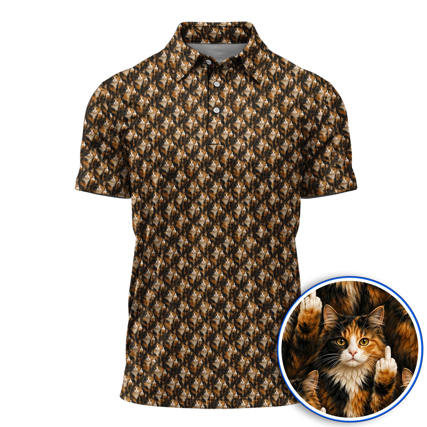 Calico Longhair Cat Golf Polos, Funny Calico Cat Pattern Golf Shirt, Golfer Gift for Cat Lovers