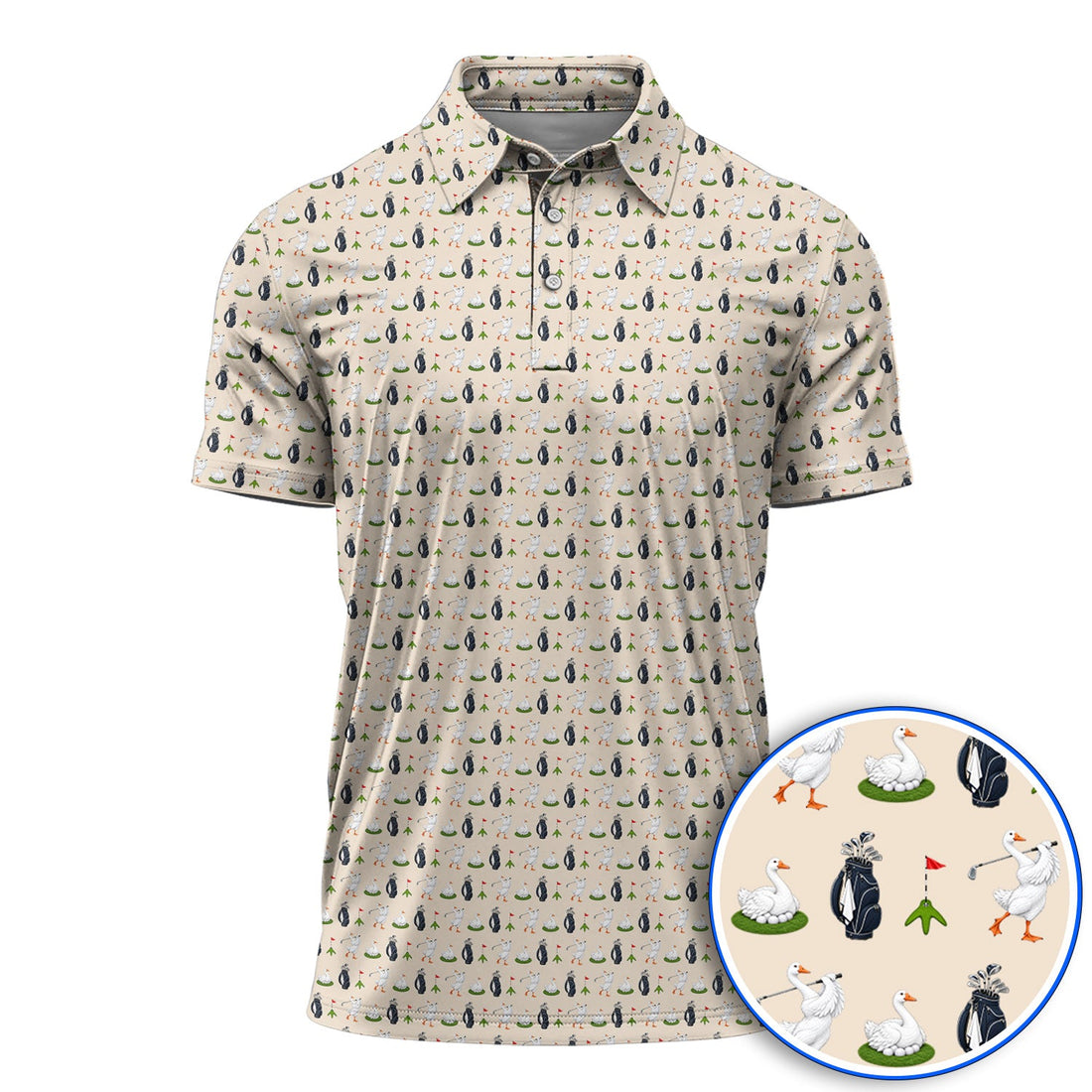 Funny Goose Golf Polos, Teal Goose & Golf Pattern Shirt, Golf Apparel Gift For Golfer