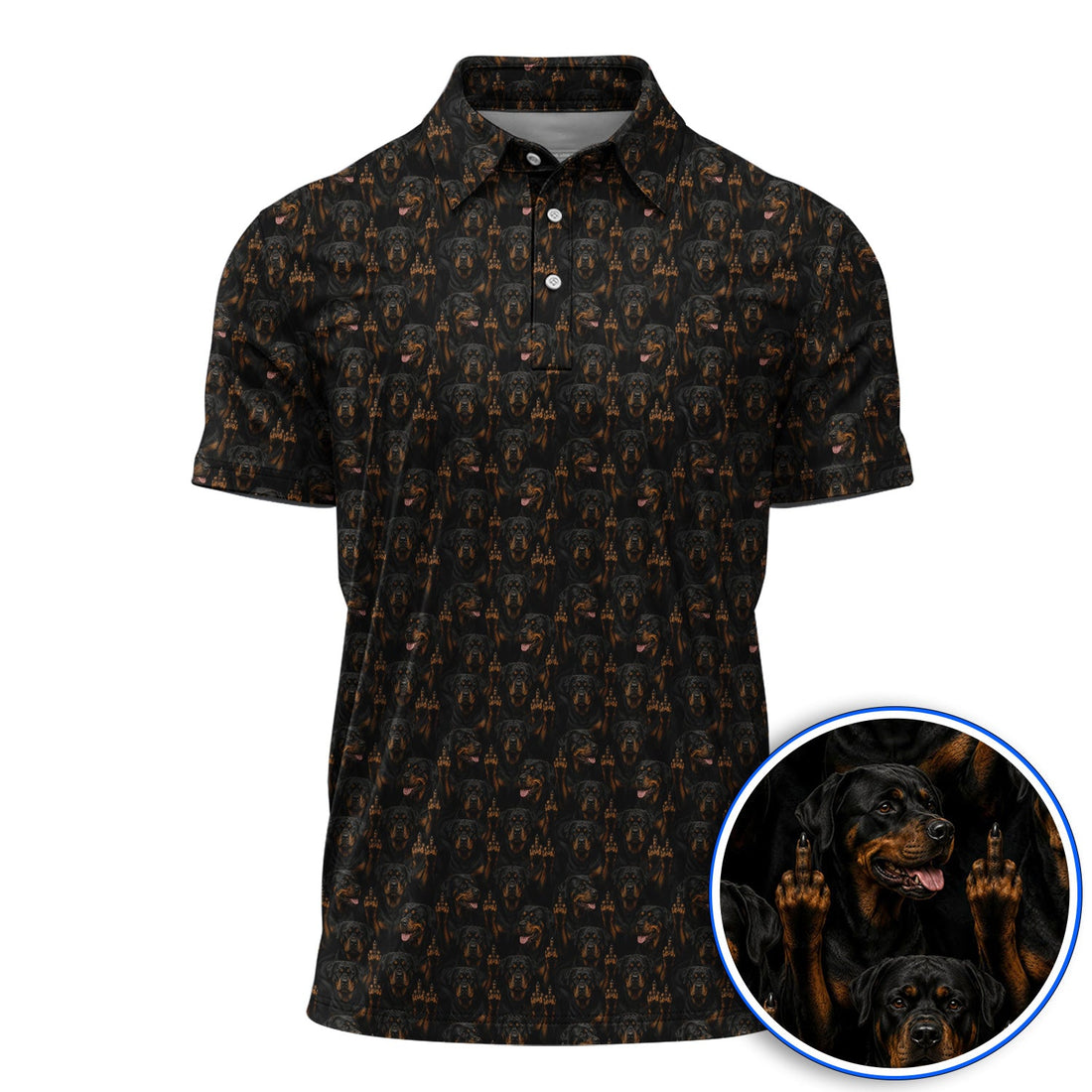 Rottweiler Middle Finger Golf Polos, Funny Rottweiler Pattern Golf Shirt, Golf Gift For Golfer