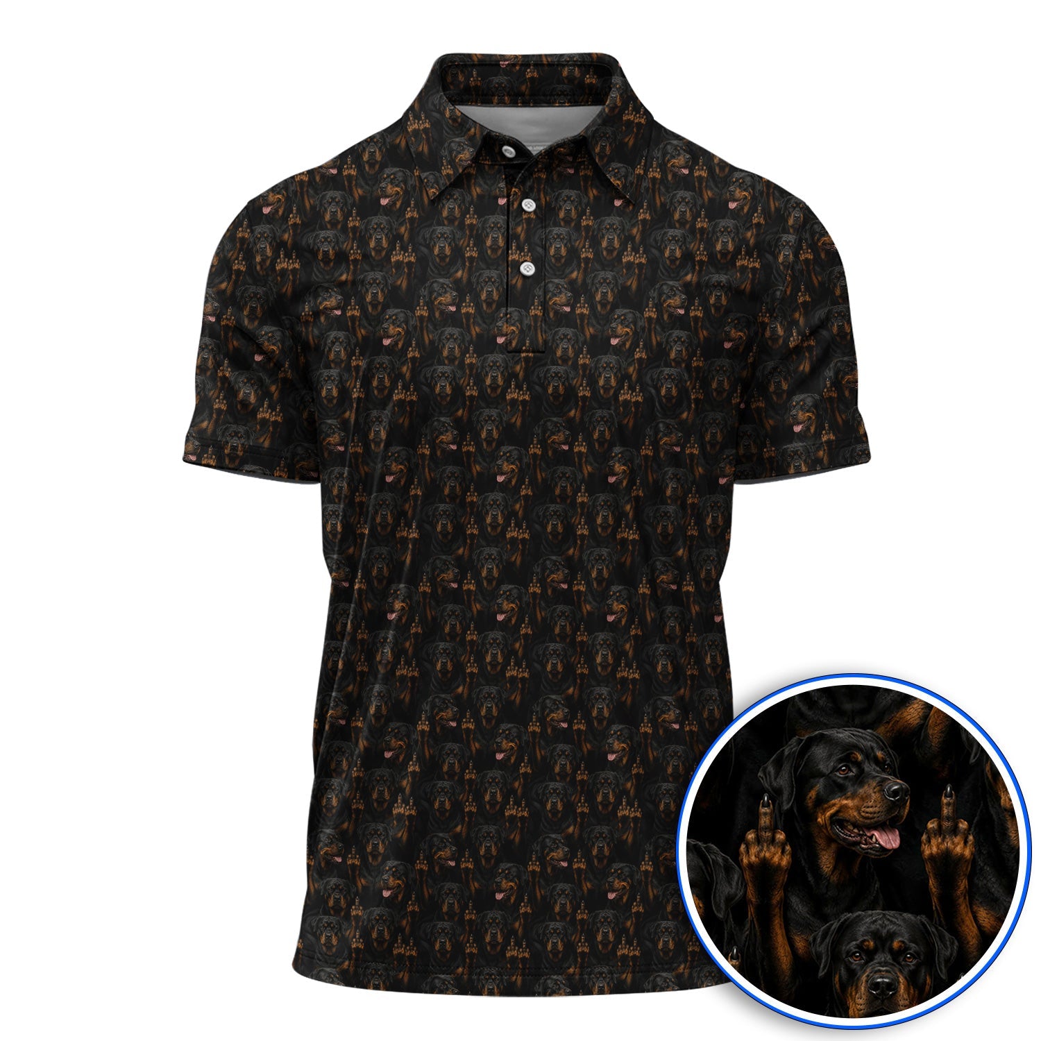 Rottweiler Middle Finger Golf Polos, Funny Rottweiler Pattern Golf Shirt, Golf Gift For Golfer