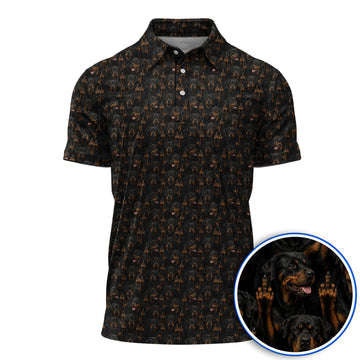 Rottweiler Middle Finger Golf Polos, Funny Rottweiler Pattern Golf Shirt, Golf Gift For Golfer