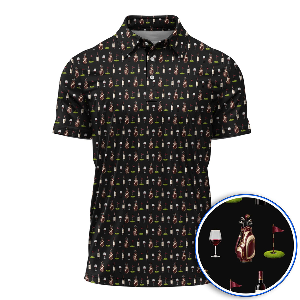 Wine & Golf Polos, Vintage Red Wine Pattern Golf Shirt , Crazy Golf Gift For Golfers