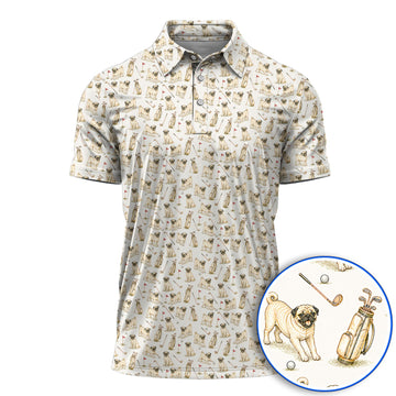 Funny Pug Golf Shirt, Pug Pattern Golf Polos, Crazy Golf Gift For Golfer