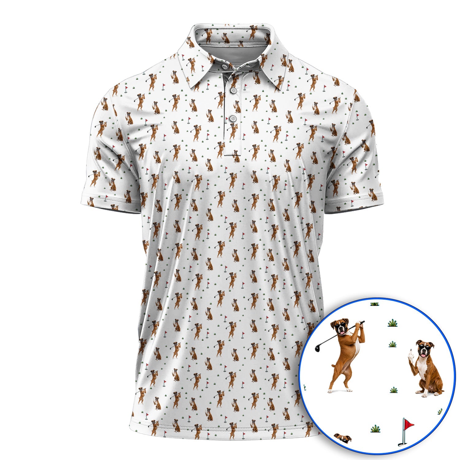 Funny Boxer Golf Swing Shirt, Boxer Golf Pattern Golf Polos for Dog Lovers, Golf Gift For Golfer