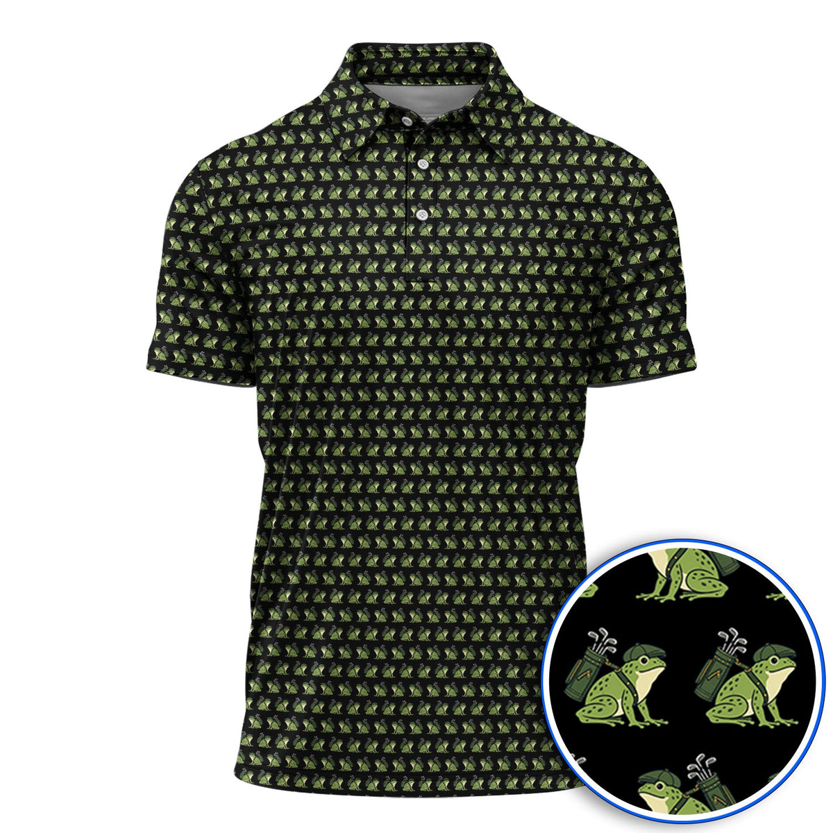 Funny Frog Golf Polos, Cute Frog Pattern Golf Shirt, Unique Golf Shirt For Golfer