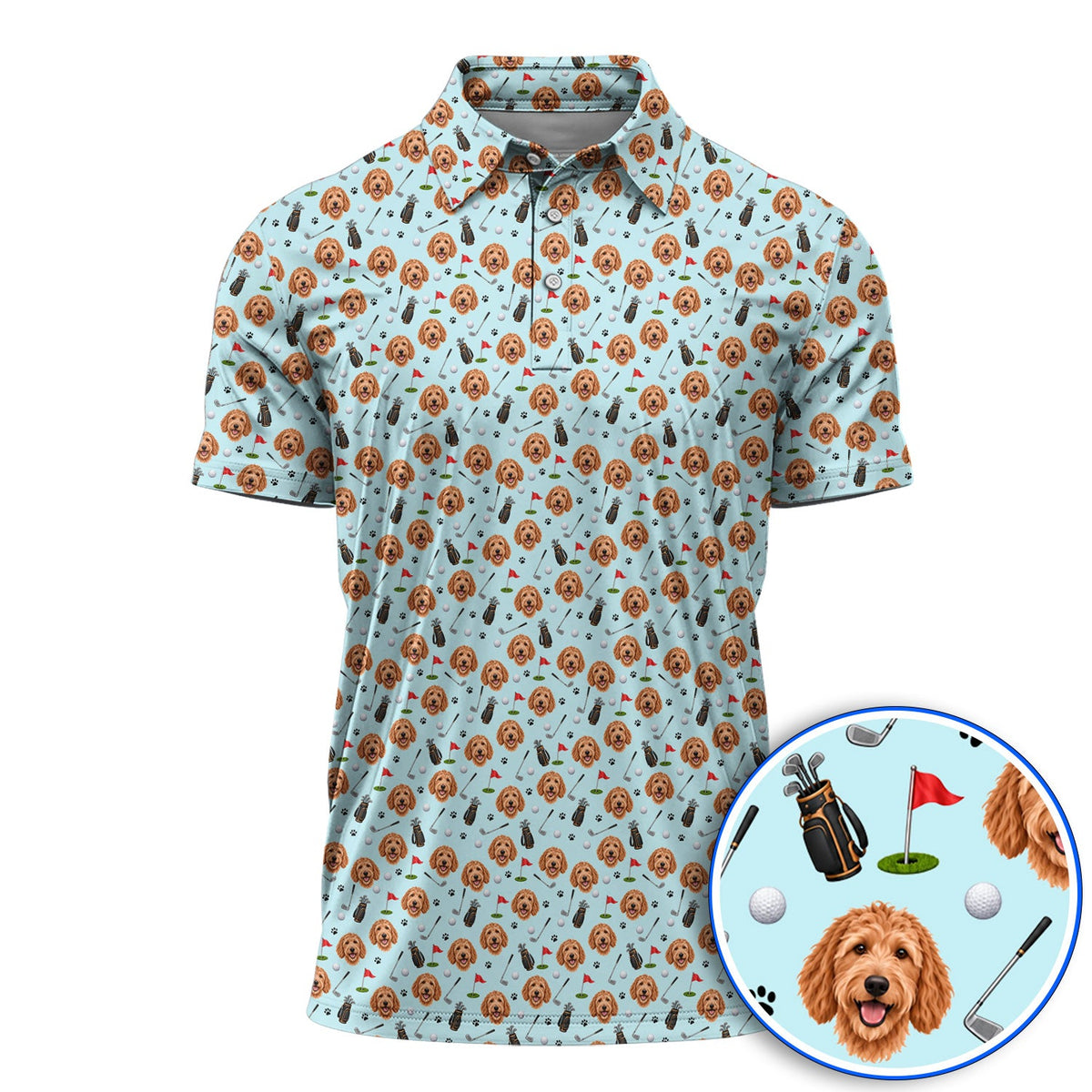 Goldendoodle Golf Polos, Crazy Doodle Dog Pattern Golf Shirt, Golf Gift For Golfers
