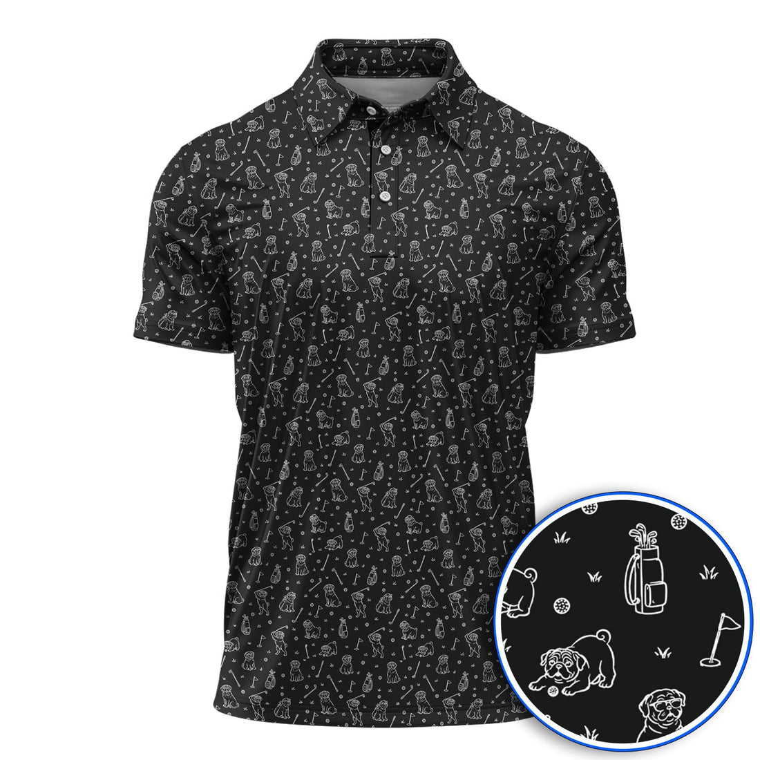 Crazy Pug Golf Shirt, Pug Pattern Golf Polos For Dog Lovers, Golf Gift For Golfers