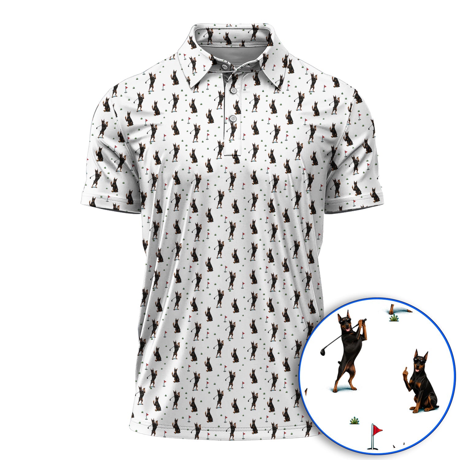 Doberman Golf Polos, Doberman Pattern Golf Shirt, Crazy Golf Gift For Men