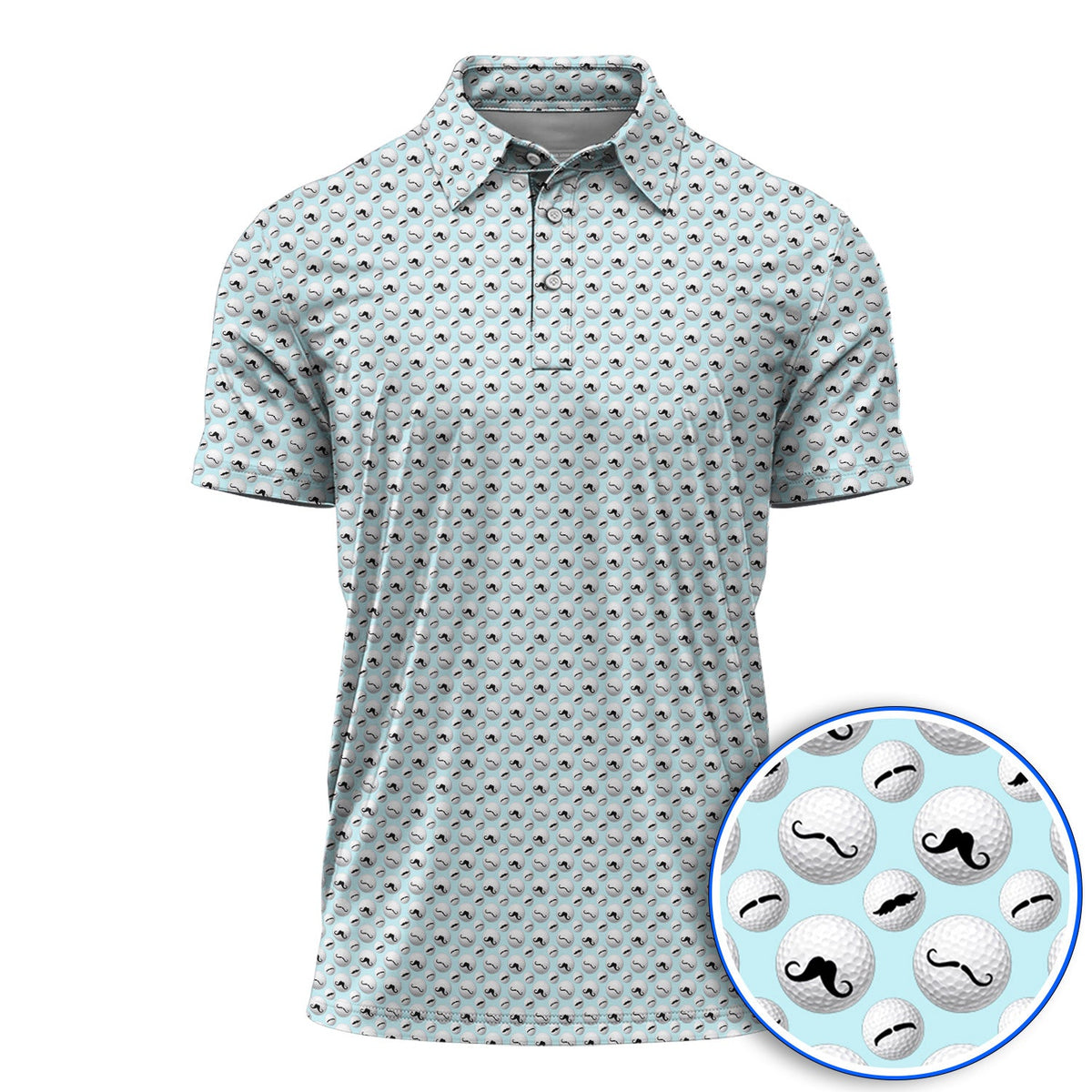 Mustache Golf Ball Polos, Funny Movember Golf Pattern Shirt, Gift for Golfers