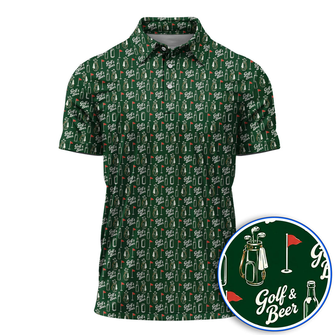 Crazy Golf & Beer Shirt, Golf Bag And Beer Bottle Pattern Golf Polos, Golf Gift for Beer Lovers