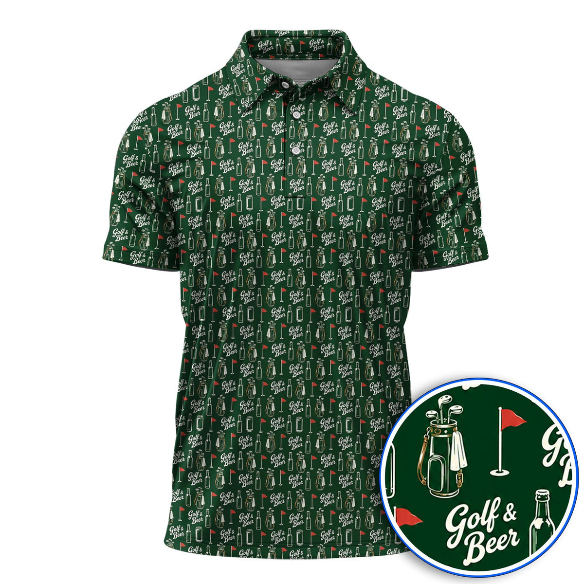 Crazy Golf & Beer Shirt, Golf Bag And Beer Bottle Pattern Golf Polos, Golf Gift for Beer Lovers