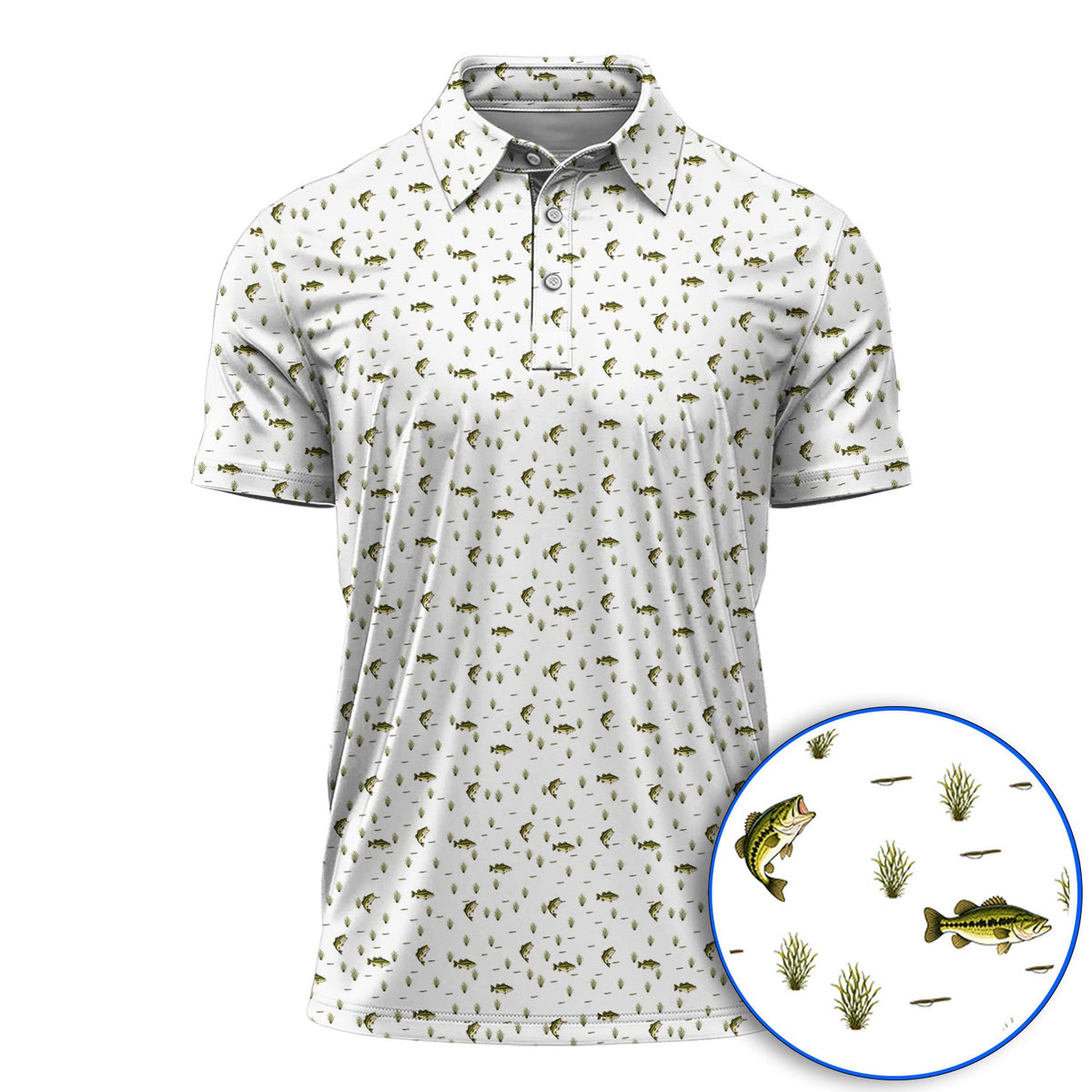 Crazy Bass Fishing Golf Shirt, Largemouth Bass Pattern Golf Polos, Golf Gift For Fishing Enthusiasts
