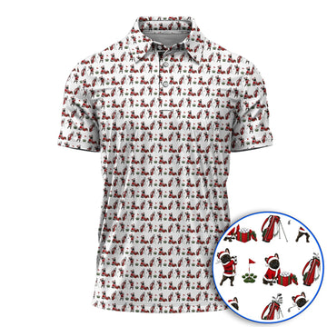 Christmas French BullDog Pattern Golf Polos, Funny Santa French BullDog Holiday Golf Shirt, Xmas Golf Gift For Golfers