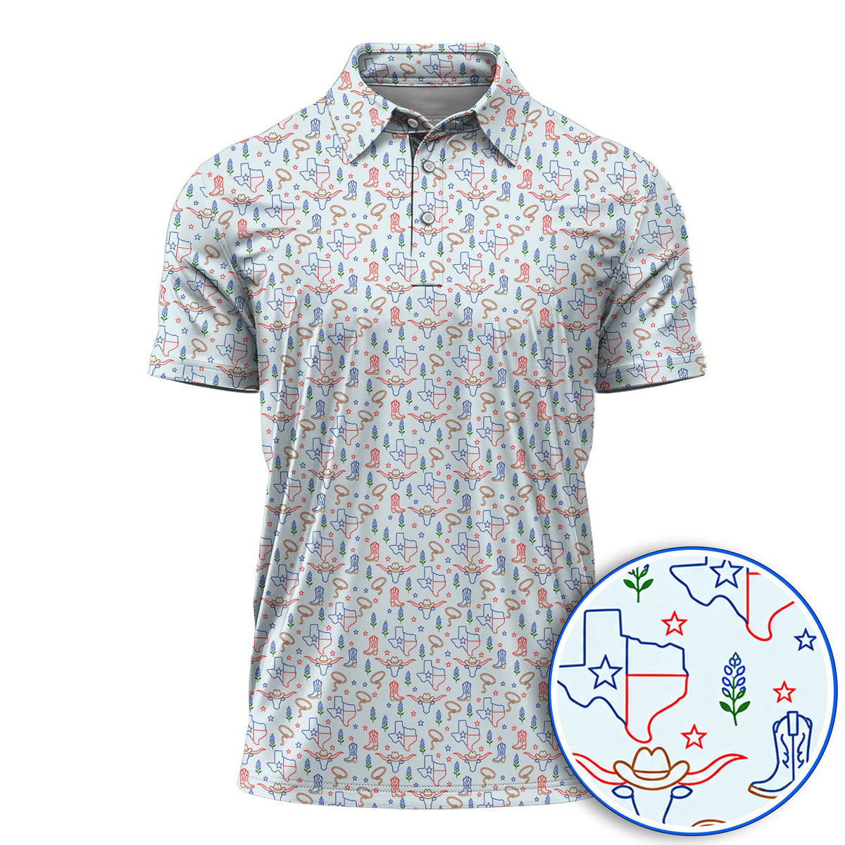 Texas Longhorn Golf Polos, Western Cowboy Texas Pattern Shirt, Funny Golf Gift For Golfer