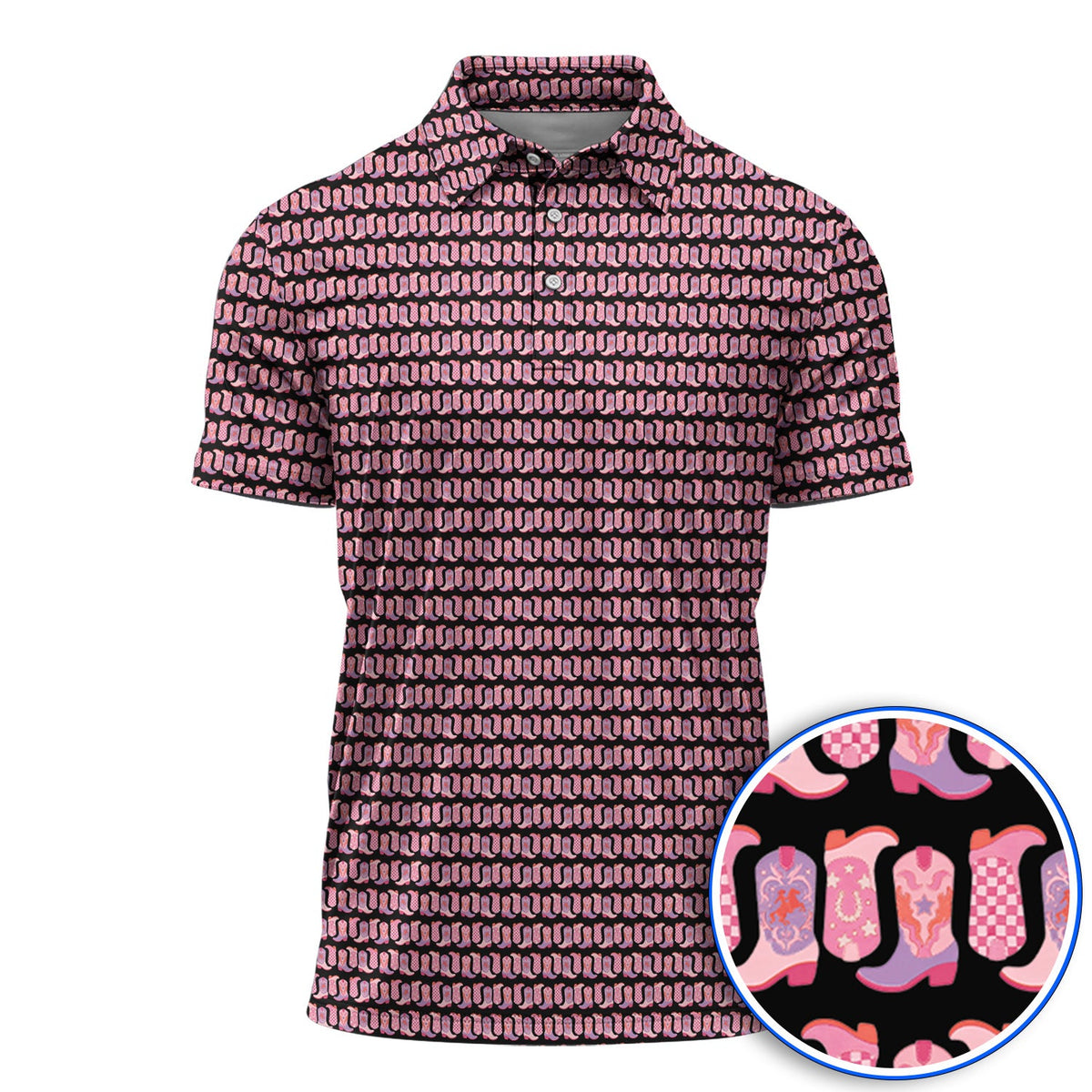 Pink Cowgirl Golf Polos, Western Cowboy Boots Pattern Golf Shirt, Crazy Golf Gift For Golfers
